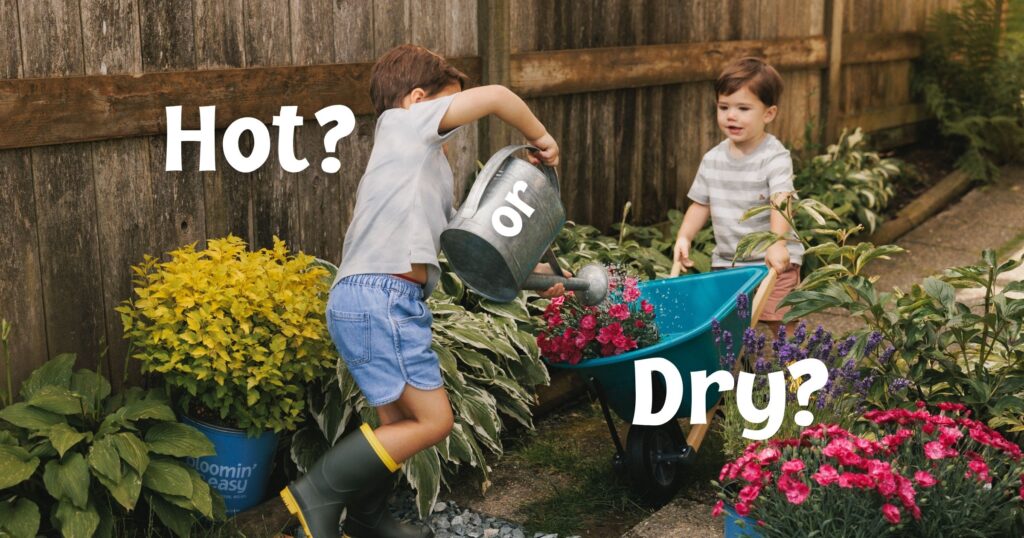 Children watering garden plants